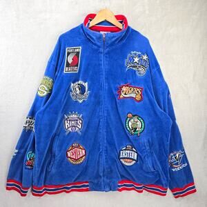 Vintage Unique Generation NBA Teams Patched Logo Velour Jacket Mens 3XL Blue Y2K